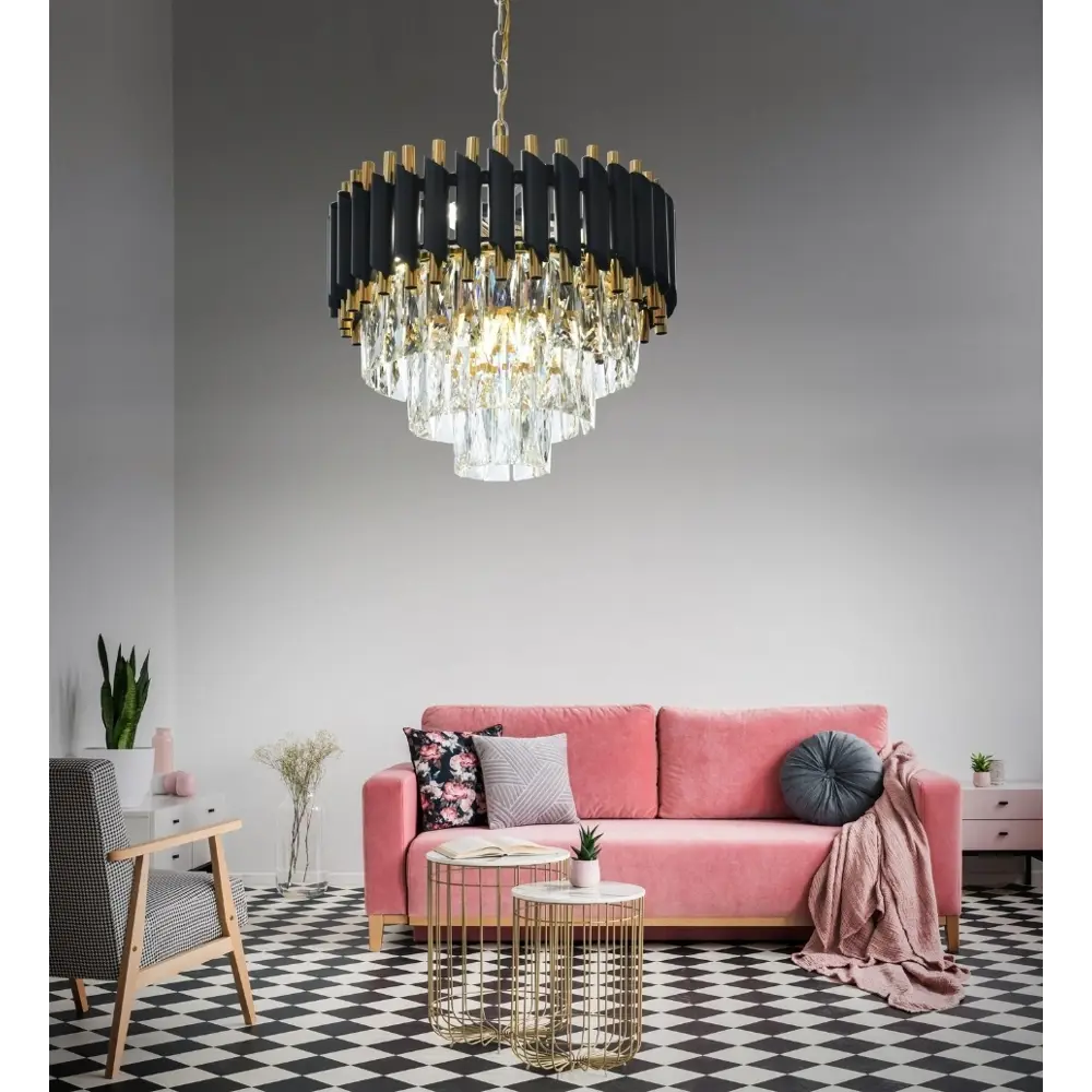 Фото 3 Люстра подвесная хрустальная Lumina Deco LDP 6003-400 BK+F.GD Funneli 6 ламп 48 м² цвет черный Фото 3 Люстра подвесная хрустальная Lumina Deco LDP 6003-400 BK+F.GD Funneli 6 ламп 48 м² цвет черный