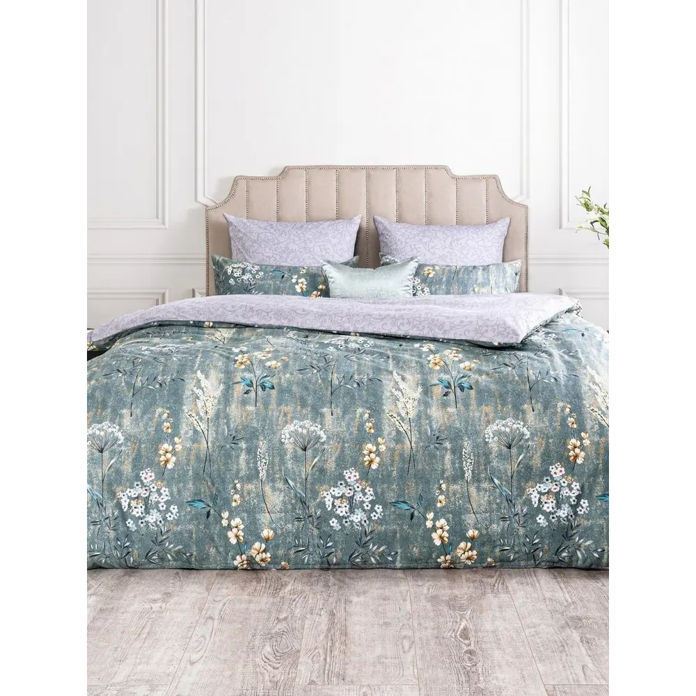 Фото Комплект постельного белья Estia eta890117, семейный, сатин цвет серый/серебристый