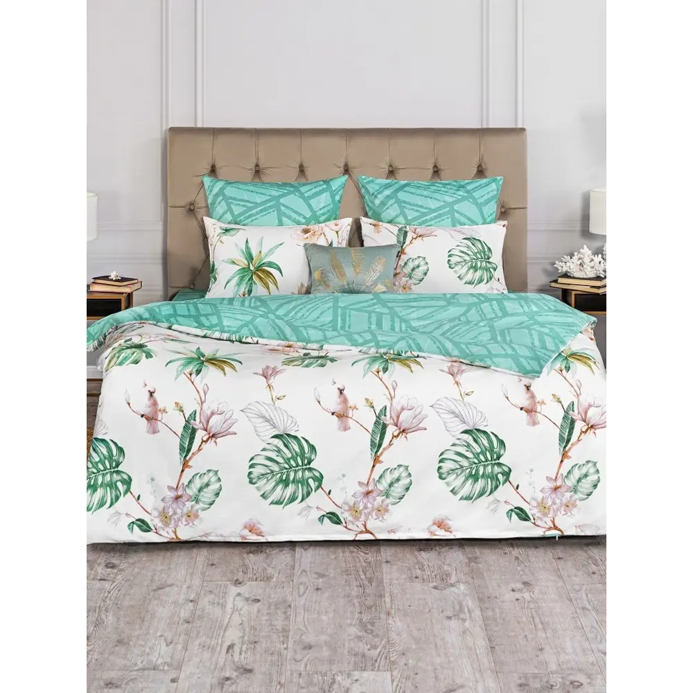 Фото Комплект постельного белья Estia eta890068, семейный, сатин цвет зеленый Фото Комплект постельного белья Estia eta890068, семейный, сатин цвет зеленый