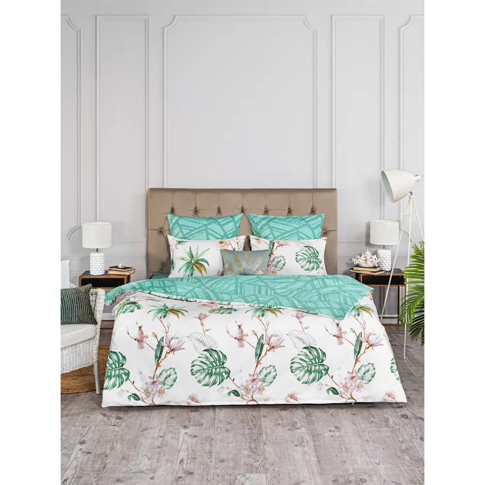 Фото 2 Комплект постельного белья Estia eta890068, семейный, сатин цвет зеленый Фото 2 Комплект постельного белья Estia eta890068, семейный, сатин цвет зеленый