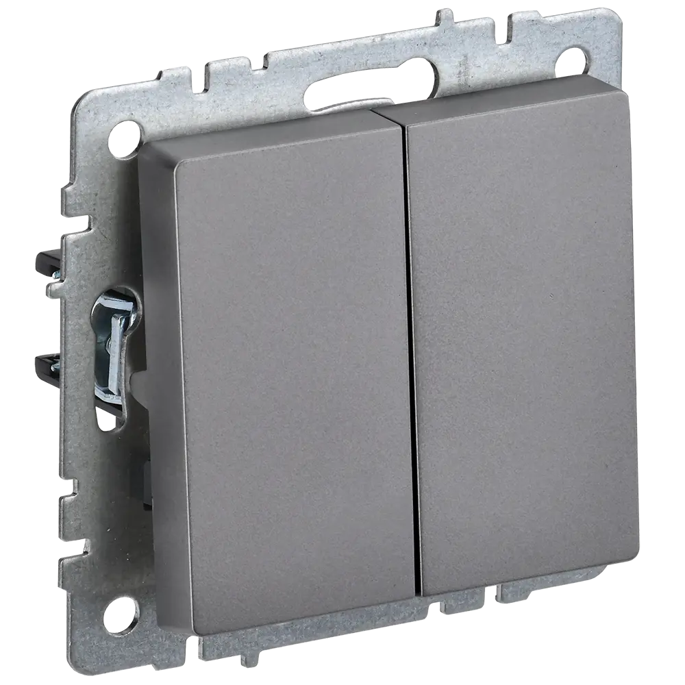 Фото Выключатель проходной встраиваемый Iek Brite BR-V22-0-10-K46 2 клавиши цвет сталь Фото Выключатель проходной встраиваемый Iek Brite BR-V22-0-10-K46 2 клавиши цвет сталь