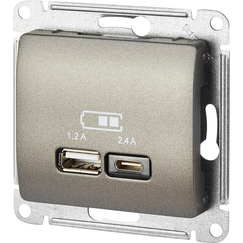 Фото 2 Розетка USB A+С встраиваемая Systeme Electric Glossa цвет графит Фото 2 Розетка USB A+С встраиваемая Systeme Electric Glossa цвет графит