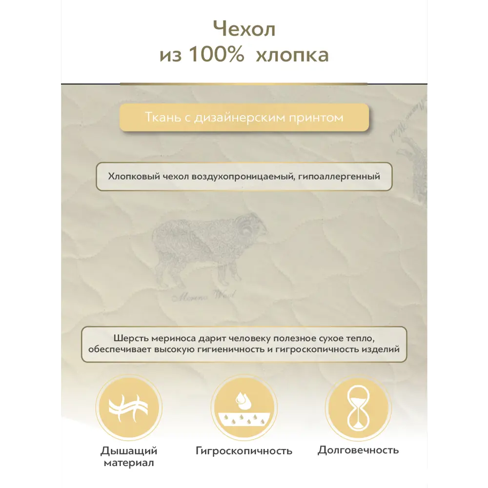 Фото 4 Одеяло Classic by T Мерино 140x200 см, силиконизированное волокно, шерсть Фото 4 Одеяло Classic by T Мерино 140x200 см, силиконизированное волокно, шерсть