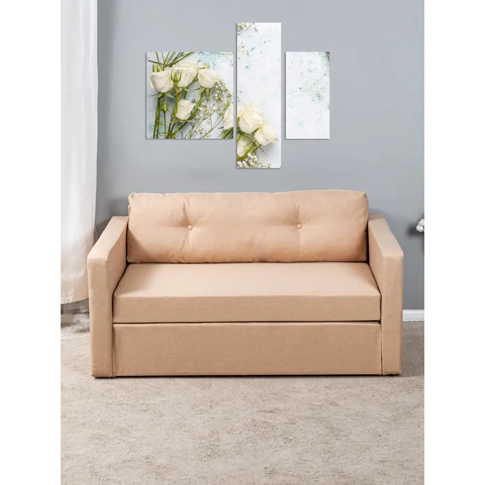 Фото 2 Диван Letta Camel 132x67x78 см рогожка цвет бежевый Фото 2 Диван Letta Camel 132x67x78 см рогожка цвет бежевый