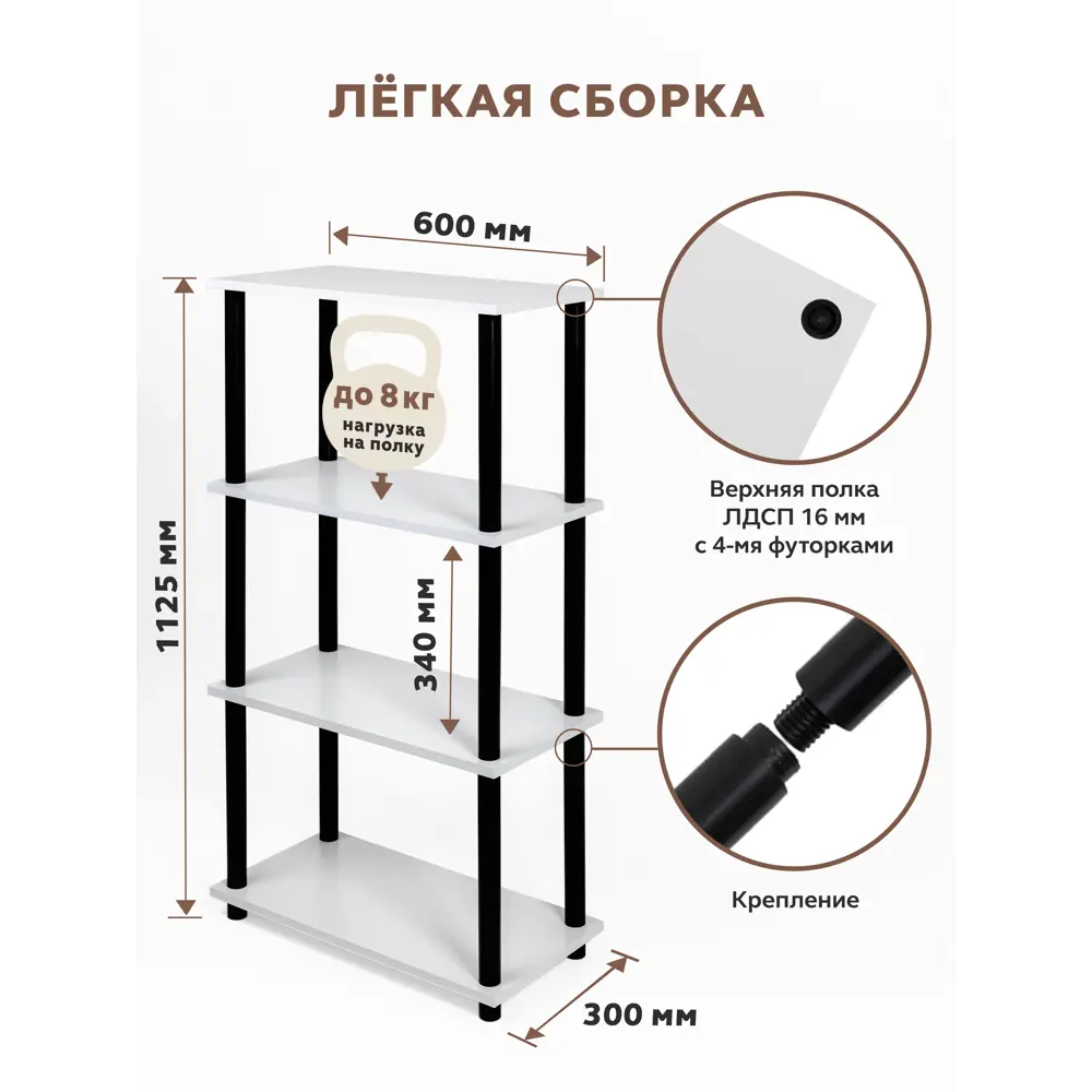 Фото 3 Стеллаж с полками Gastrorag 60x112.5x30 см ЛДСП цвет белый нагрузка на полку до 5 кг Фото 3 Стеллаж с полками Gastrorag 60x112.5x30 см ЛДСП цвет белый нагрузка на полку до 5 кг