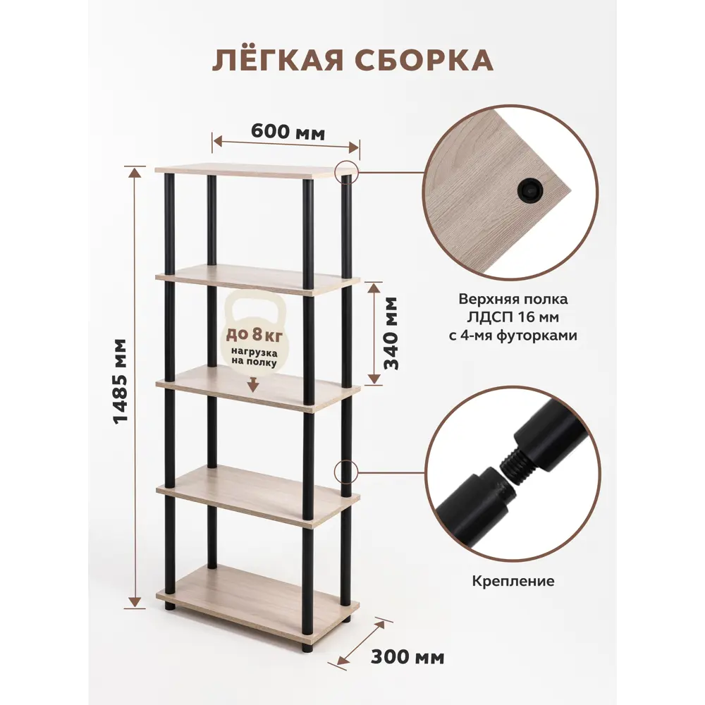 Фото 3 Стеллаж с полками Gastrorag 60x148.5x30 см ЛДСП цвет ясень шимо светлый нагрузка на полку до 8 кг Фото 3 Стеллаж с полками Gastrorag 60x148.5x30 см ЛДСП цвет ясень шимо светлый нагрузка на полку до 8 кг