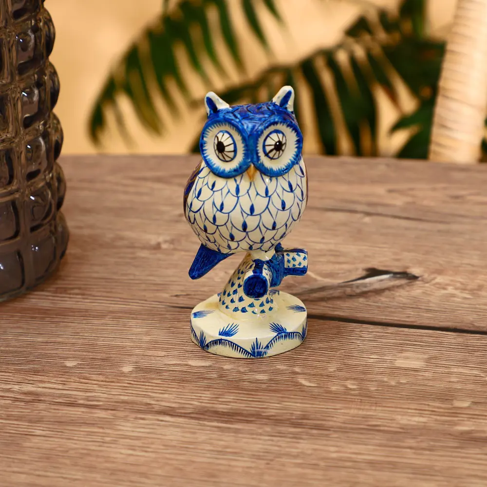 Фото Интерьерный сувенир "Сова на ветке" бело-синяя 13 см