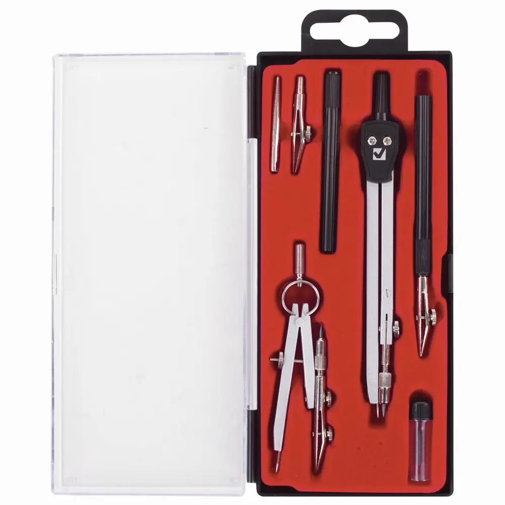 Фото Готовальня Brauberg Architect 210346 7 предметов: циркуль+кронциркуль с рейсфедором, рейсфедер+держатель, 2 вставки, грифель