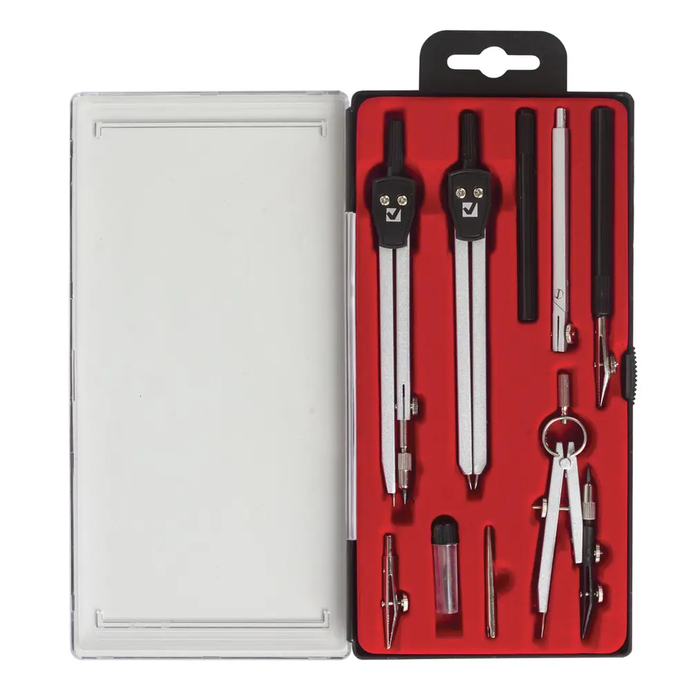 Фото Готовальня Brauberg Architect 210353 9 предметов: циркуль+измер+кронциркуль, рейсфедер+держатель, 2 вставки, удлинитель, грифель