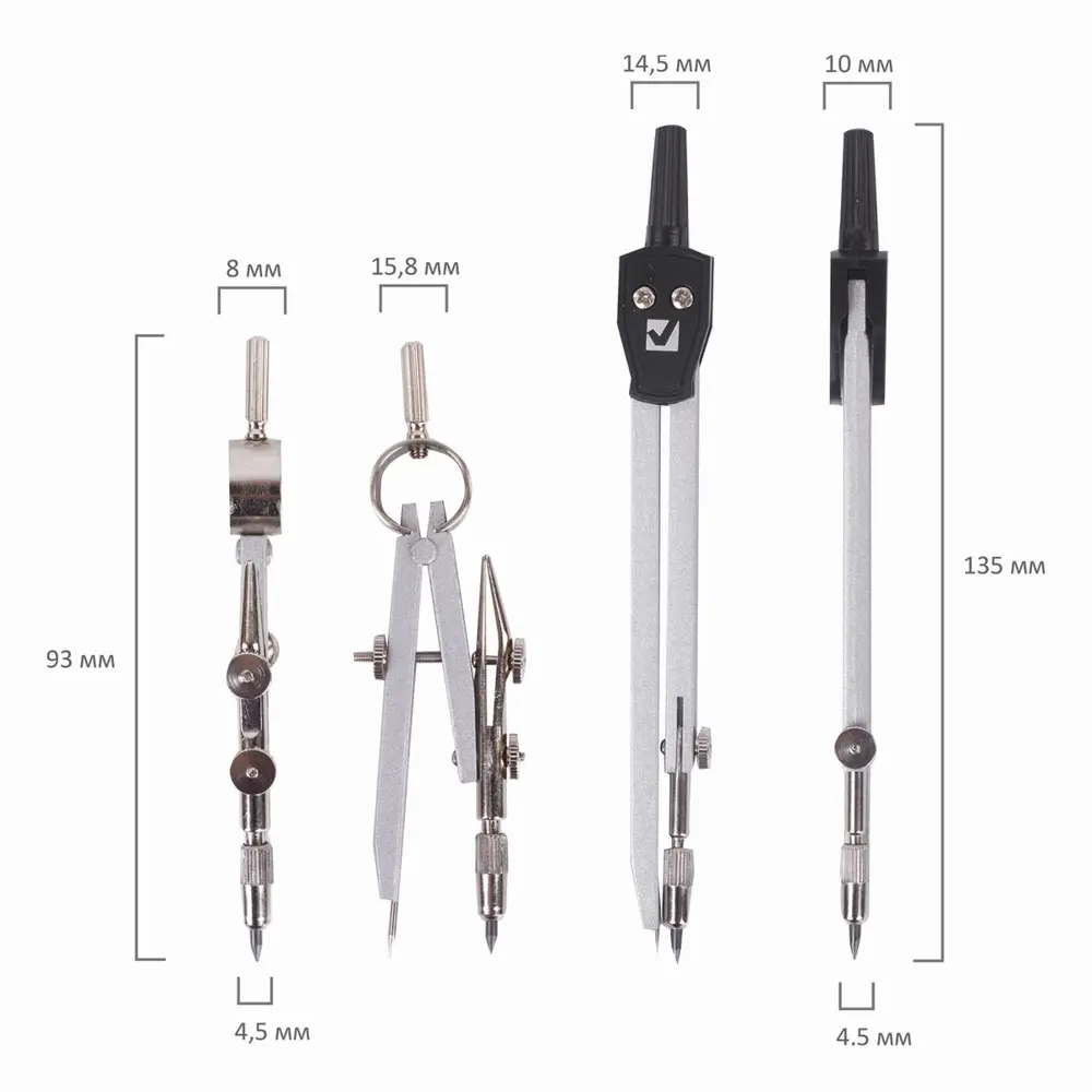 Фото 3 Готовальня Brauberg Architect 210346 7 предметов: циркуль+кронциркуль с рейсфедором, рейсфедер+держатель, 2 вставки, грифель