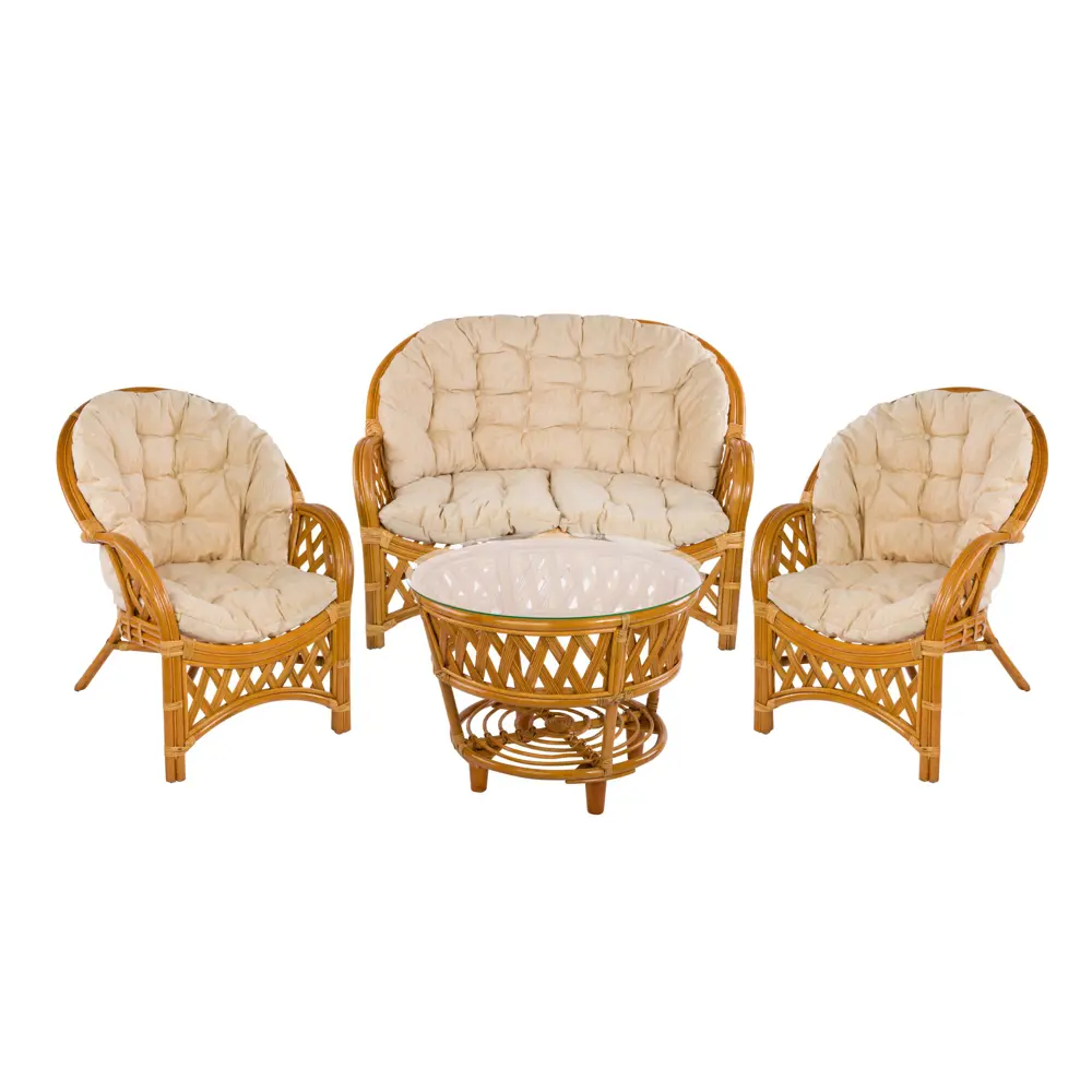 Фото Садовая мебель для отдыха Classic Rattan натуральный ротанг светло-коричневый:стол, диван, 2 кресла Фото Садовая мебель для отдыха Classic Rattan натуральный ротанг светло-коричневый:стол, диван, 2 кресла