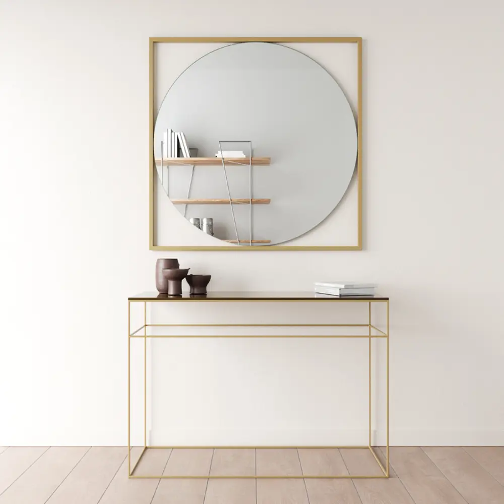 Фото Зеркало в золотой раме настенное круглое Genglass Kvadrum Gold L 104x104 см Фото Зеркало в золотой раме настенное круглое Genglass Kvadrum Gold L 104x104 см