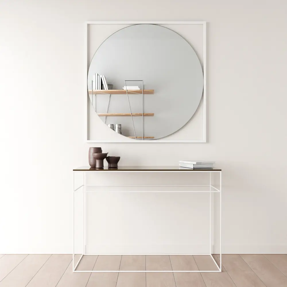 Фото Зеркало в белой раме настенное круглое Genglass Kvadrum White L 104x104 см Фото Зеркало в белой раме настенное круглое Genglass Kvadrum White L 104x104 см