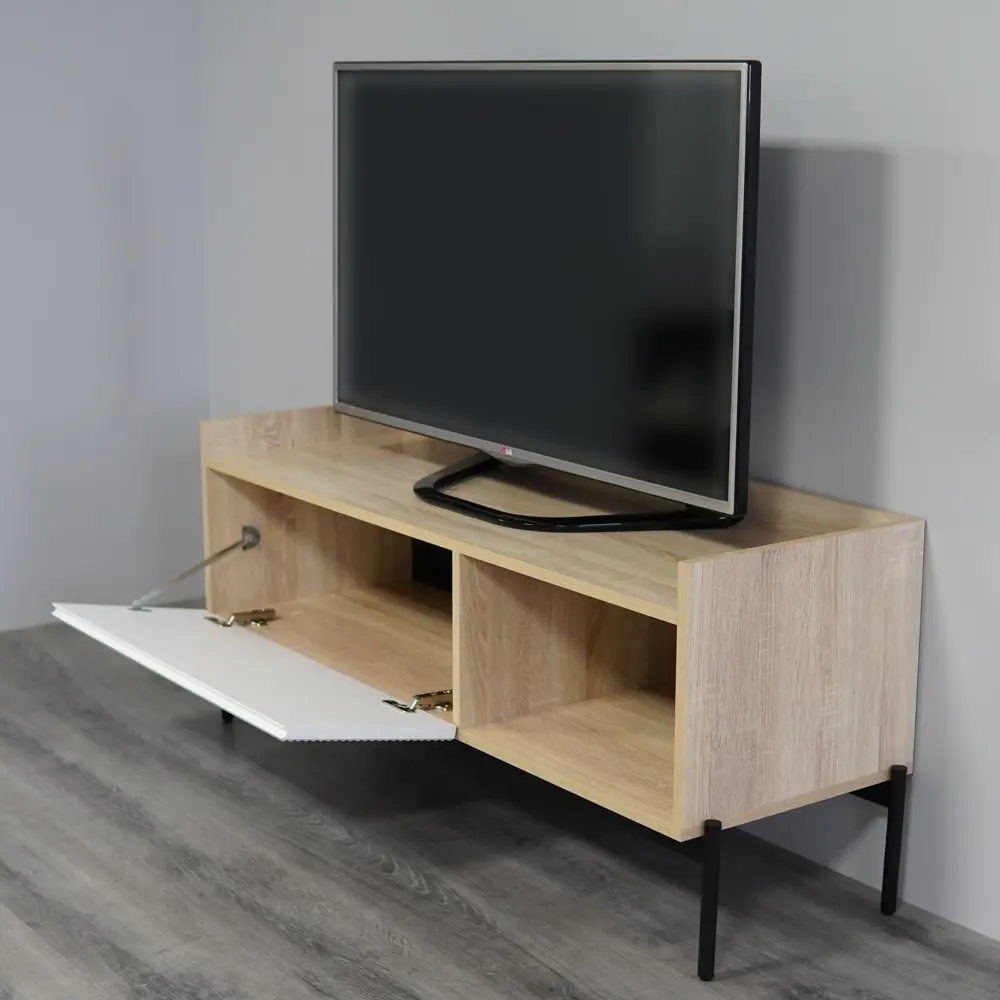 Фото 4 Тумба под телевизор ТГ-02 С/Б 124x52x42 см ЛДСП цвет белый/дуб сонома Фото 4 Тумба под телевизор ТГ-02 С/Б 124x52x42 см ЛДСП цвет белый/дуб сонома