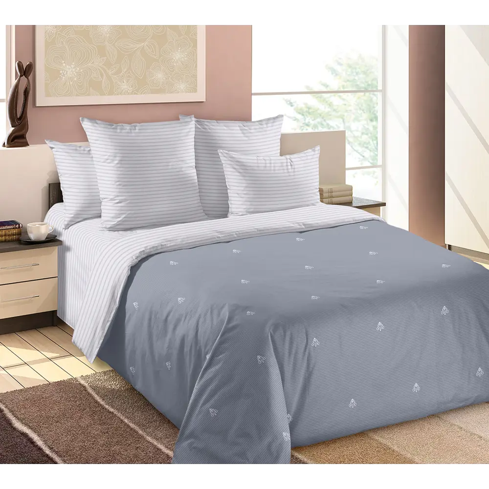 Фото Комплект постельного белья Home Mercury Раут перкаль двуспальный с европростыней 2 наволочки 50x70