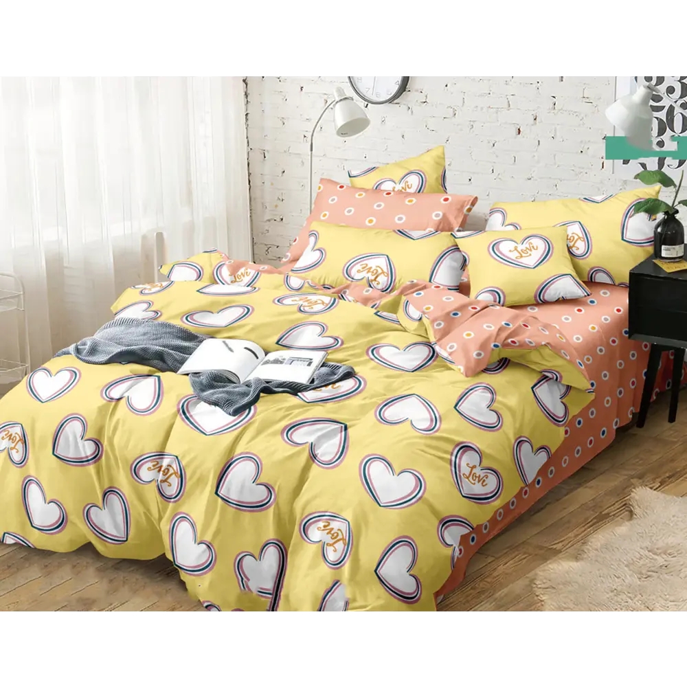 Фото Постельное белье на резинке Home Mercury Сердечки 28 Семейное Поплин 4 наволочки