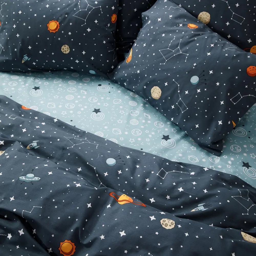 Фото 2 Комплект постельного белья Веселина Планеты двуспальный 2 наволочки 50x70, бязь, разноцветный