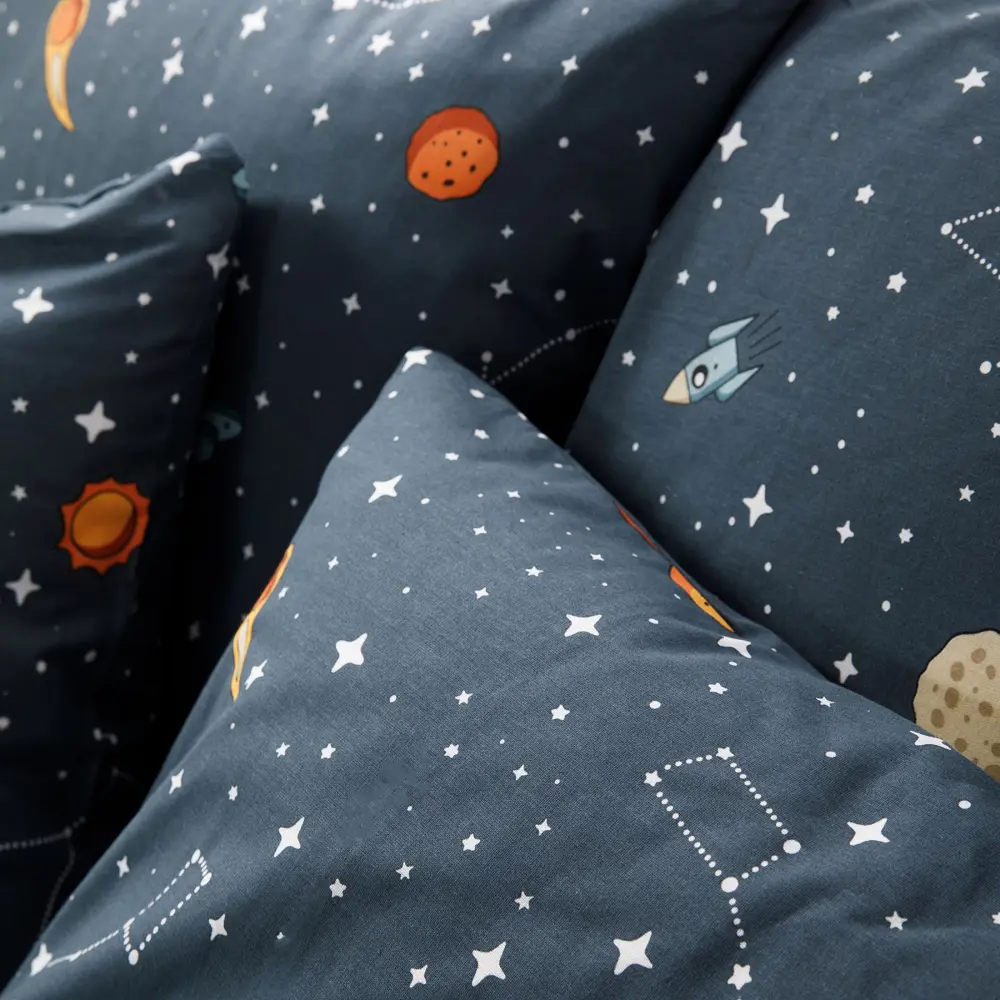 Фото 3 Комплект постельного белья Веселина Планеты двуспальный 2 наволочки 50x70, бязь, разноцветный