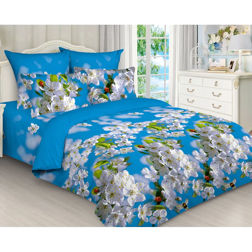 Фото Комплект постельного белья Home Mercury Яблони в цвету 26129, полутораспальный, бязь, разноцветный