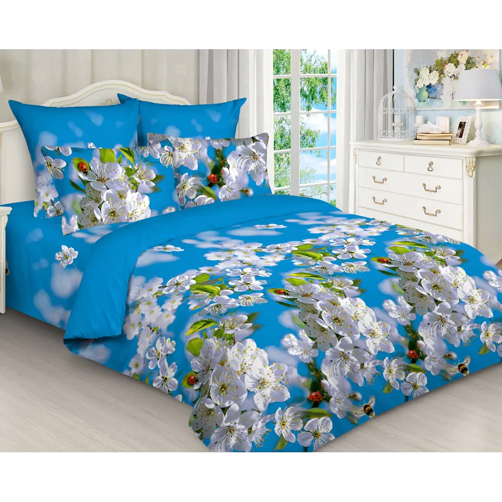 Фото Комплект постельного белья Home Mercury Яблони в цвету 26138, евро, бязь, разноцветный