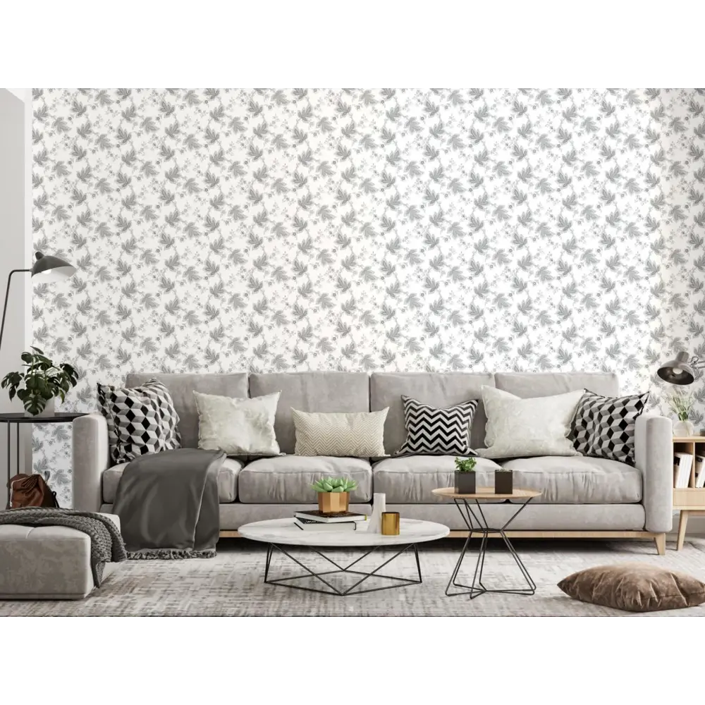 Фото 2 Обои флизелиновые Decoracion Узорные листья 1 м цвет белый/серый 7051401-vinil-280x100x4 Фото 2 Обои флизелиновые Decoracion Узорные листья 1 м цвет белый/серый 7051401-vinil-280x100x4