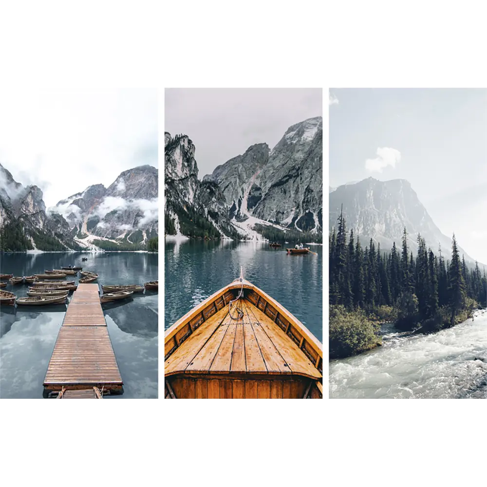Фото Картина модульная на подрамнике "Лодки на горном озере" 99x65 см (65x33, 65x33, 65x33) Фото Картина модульная на подрамнике "Лодки на горном озере" 99x65 см (65x33, 65x33, 65x33)