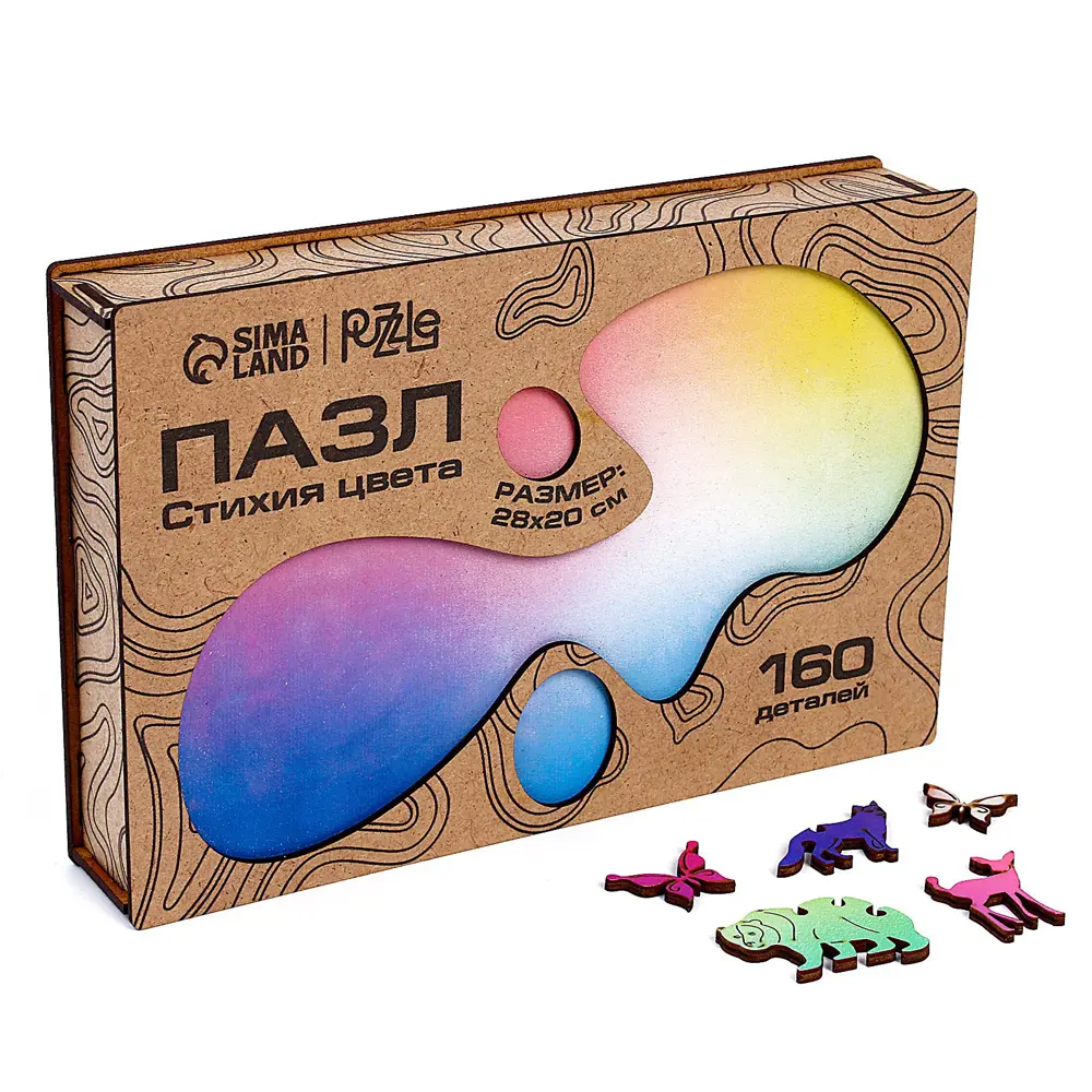Фото 2 Пазл деревянный фигурный Puzzle "Стихия цвета" 160 деталей, крафт-коробка