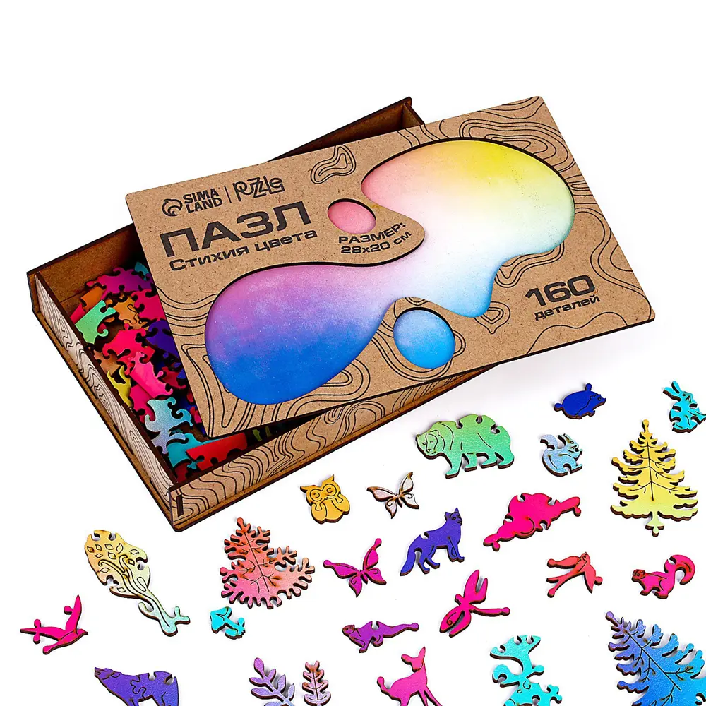 Фото 3 Пазл деревянный фигурный Puzzle "Стихия цвета" 160 деталей, крафт-коробка