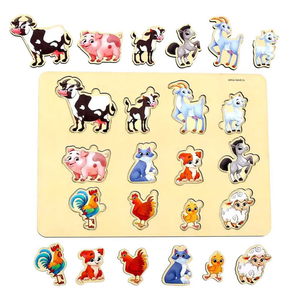 Фото 3 Деревянный пазл для детей "Животные фермы" 12 вкладышей