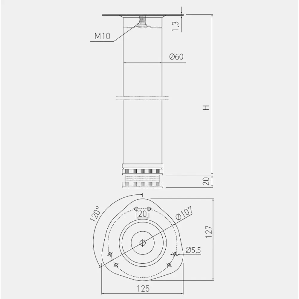 Фото 3 Ножка GTV 60x820 INNOVO с верхним стальным креплением хром Фото 3 Ножка GTV 60x820 INNOVO с верхним стальным креплением хром