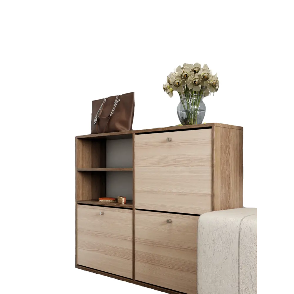 Фото 3 Шкаф для обуви Wood&stone 96x78x25 см ЛДСП цвет ясень шимо светлый/ясень шимо темный