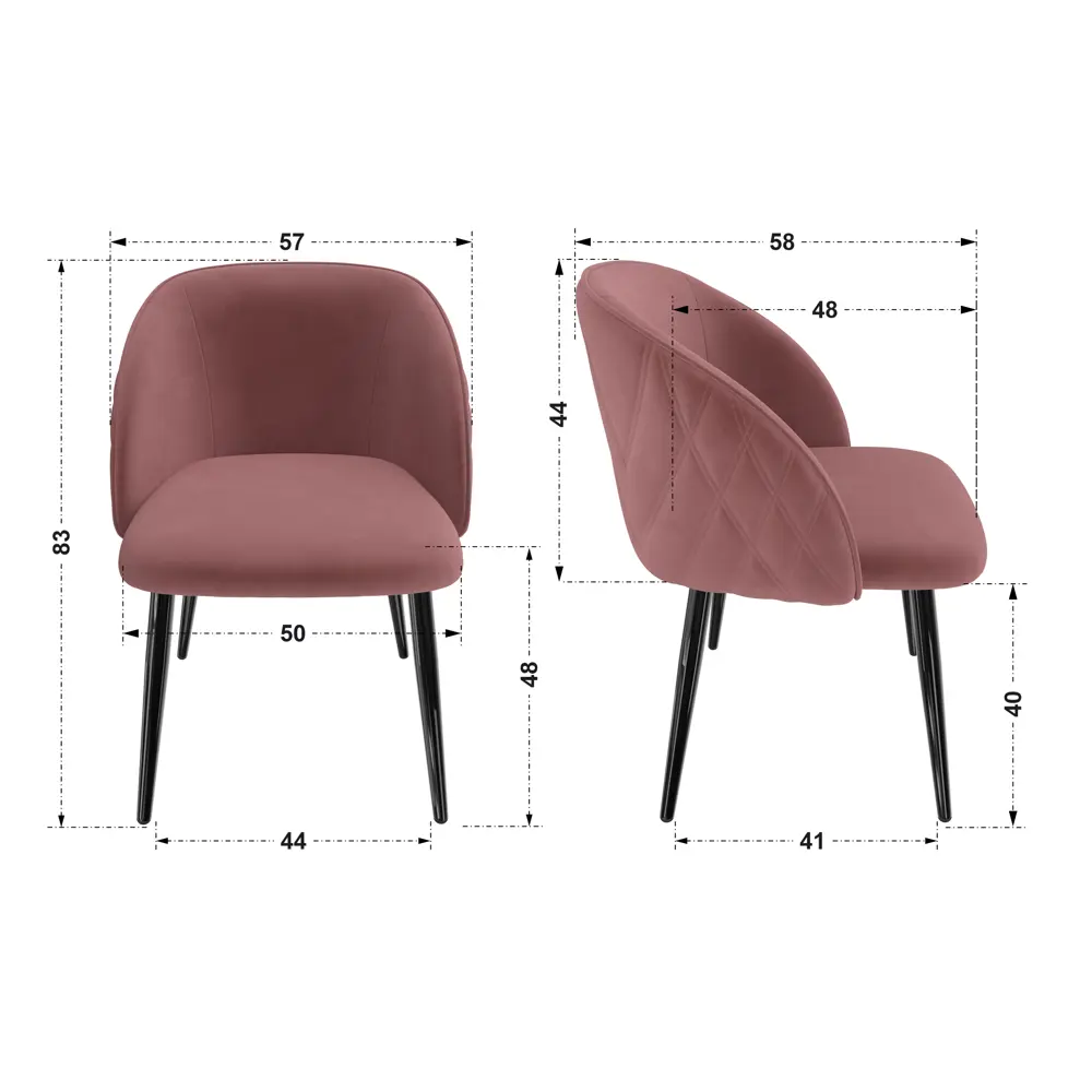 Фото 8 Стул Milavio Леон 22 Ч 83x58x50 см ткань цвет розовый ножки черные Фото 8 Стул Milavio Леон 22 Ч 83x58x50 см ткань цвет розовый ножки черные