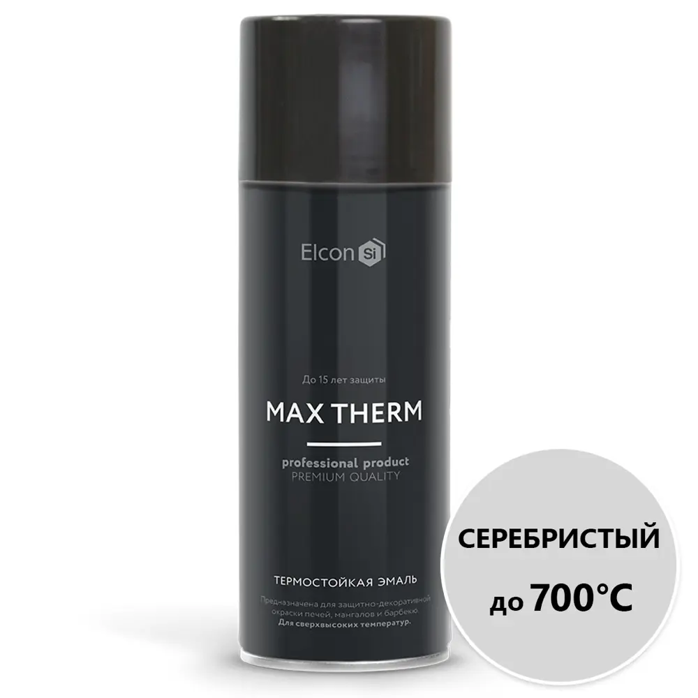 Фото Эмаль термостойкая ELCON 82836462 цвет серебристый 520 мл Фото Эмаль термостойкая ELCON 82836462 цвет серебристый 520 мл