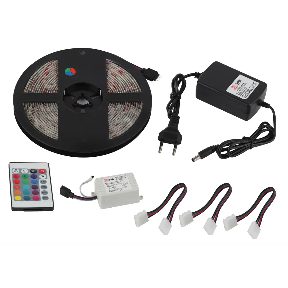 Фото 3 Светодиодная лента ЭРА 5050kit-14.4-60-12-IP65-RGB-5m SMD 5050 60 диод/4.8 Вт/м 12 В IP65 5 м разноцветный свет Фото 3 Светодиодная лента ЭРА 5050kit-14.4-60-12-IP65-RGB-5m SMD 5050 60 диод/4.8 Вт/м 12 В IP65 5 м разноцветный свет
