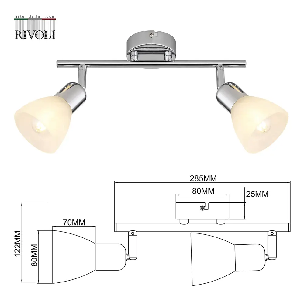 Фото 3 Спот поворотный RIVOLI B0054680 2 лампы 6 м² цвет серый Фото 3 Спот поворотный RIVOLI B0054680 2 лампы 6 м² цвет серый