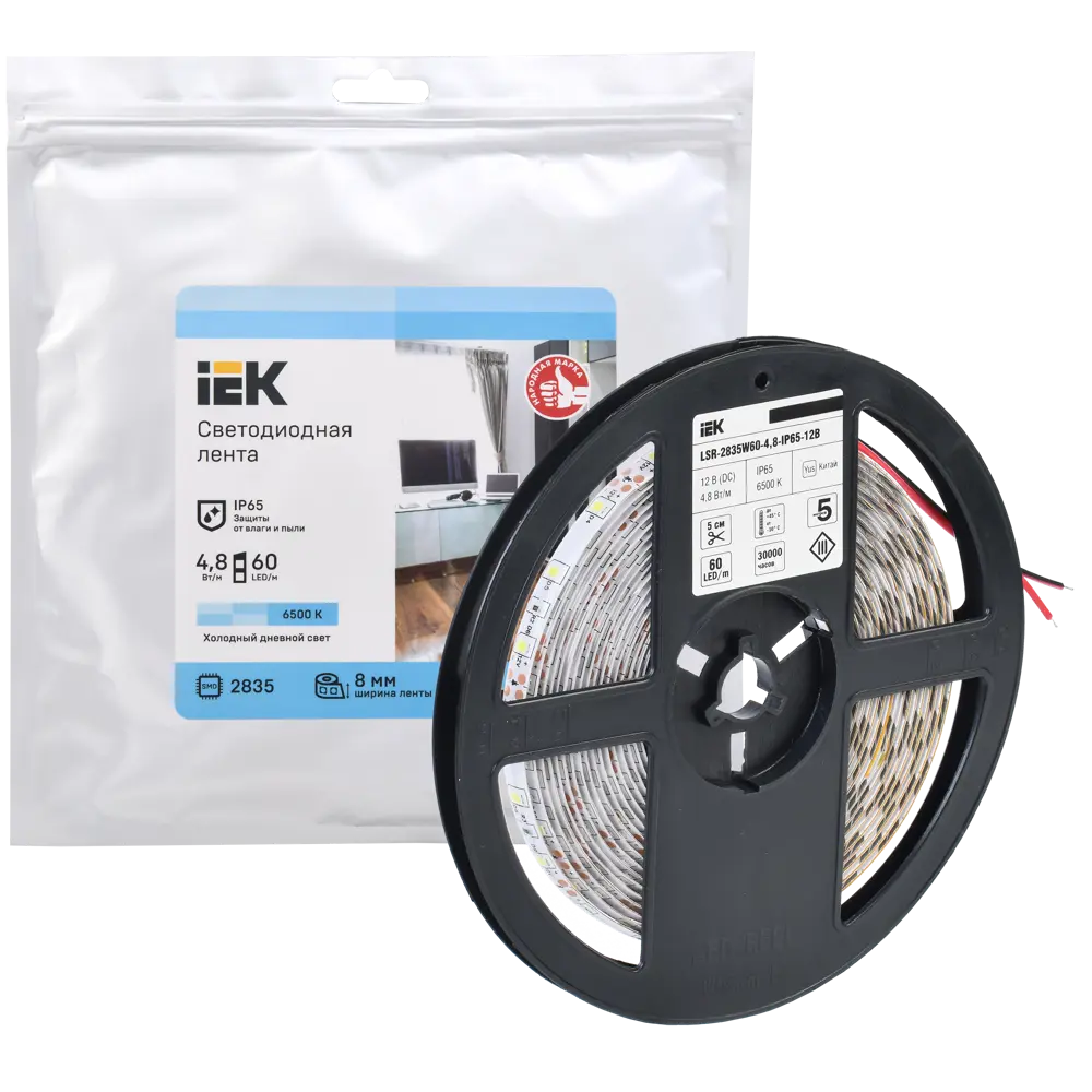 Фото Светодиодная лента IEK LSR1-2-060-65-3-05 SMD 2835 60 диод/4.8 Вт/м 12 В IP65 5 м холодный белый свет Фото Светодиодная лента IEK LSR1-2-060-65-3-05 SMD 2835 60 диод/4.8 Вт/м 12 В IP65 5 м холодный белый свет