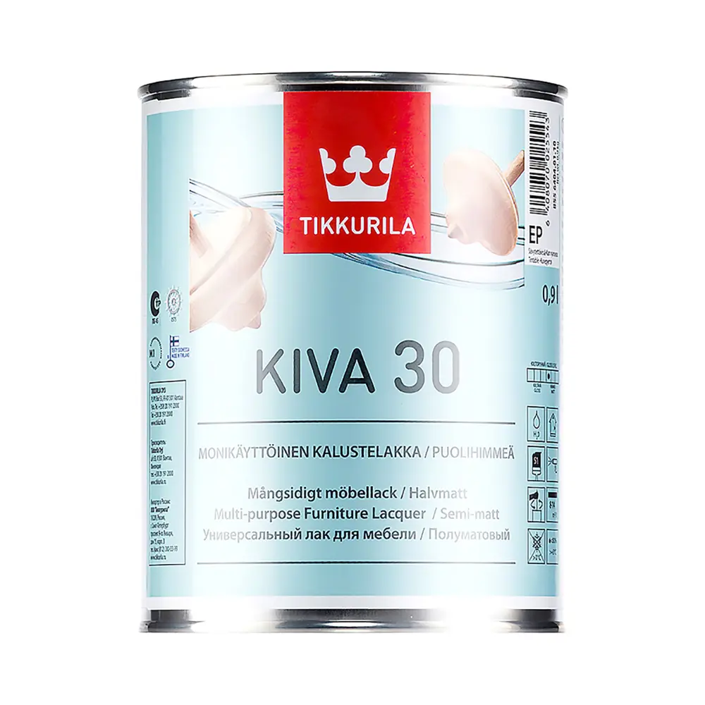 Фото Лак для мебели Tikkurila Кива 30 полуматовый прозрачный 0.9 л