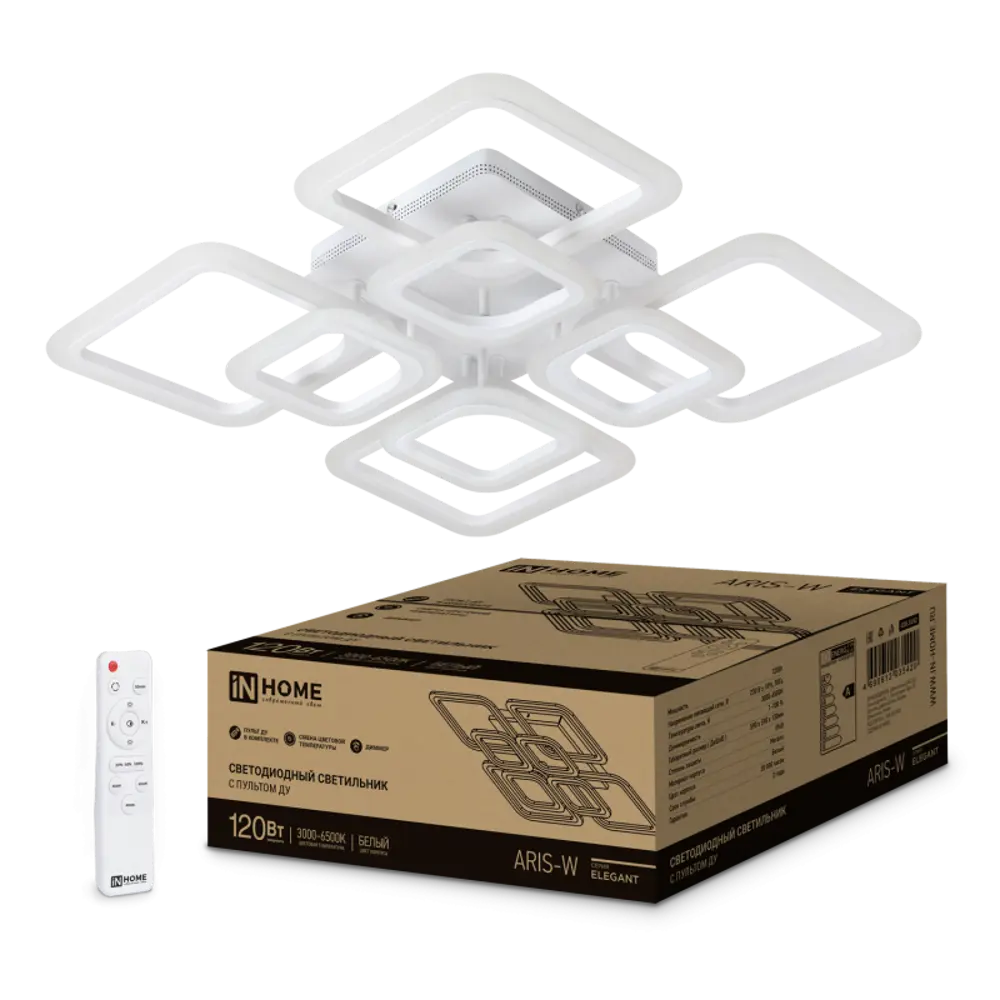 Фото Люстра потолочная светодиодная IN HOME 4690612035420 50 м² изменение оттенков белого свет цвет белый