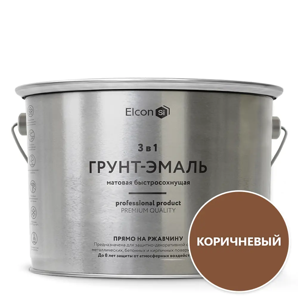 Фото Грунт-эмаль 3 в 1 ELCON 00-00462663 цвет коричневый 2 л Фото Грунт-эмаль 3 в 1 ELCON 00-00462663 цвет коричневый 2 л