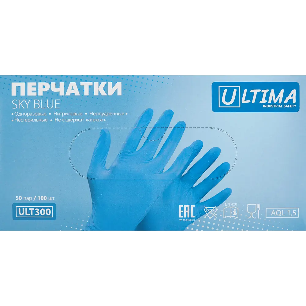Фото 3 Перчатки нитриловые Ultima ULT300 размер L неопудренные 100 шт Фото 3 Перчатки нитриловые Ultima ULT300 размер L неопудренные 100 шт