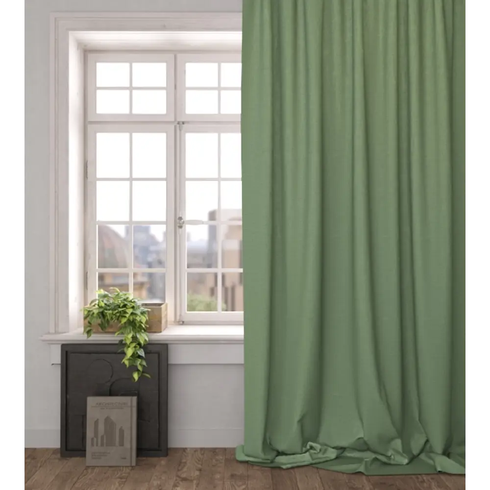 Фото 2 Штора на шторной ленте Италия 170x260 см цвет зеленый