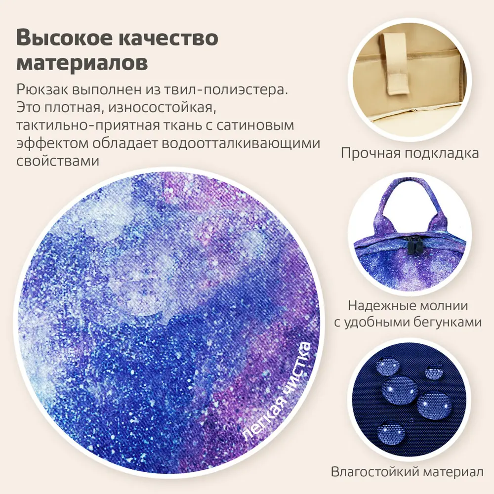 Фото 6 Рюкзак Brauberg Galaxy 26x42x14 см полиэстер цвет розовый,голубой
