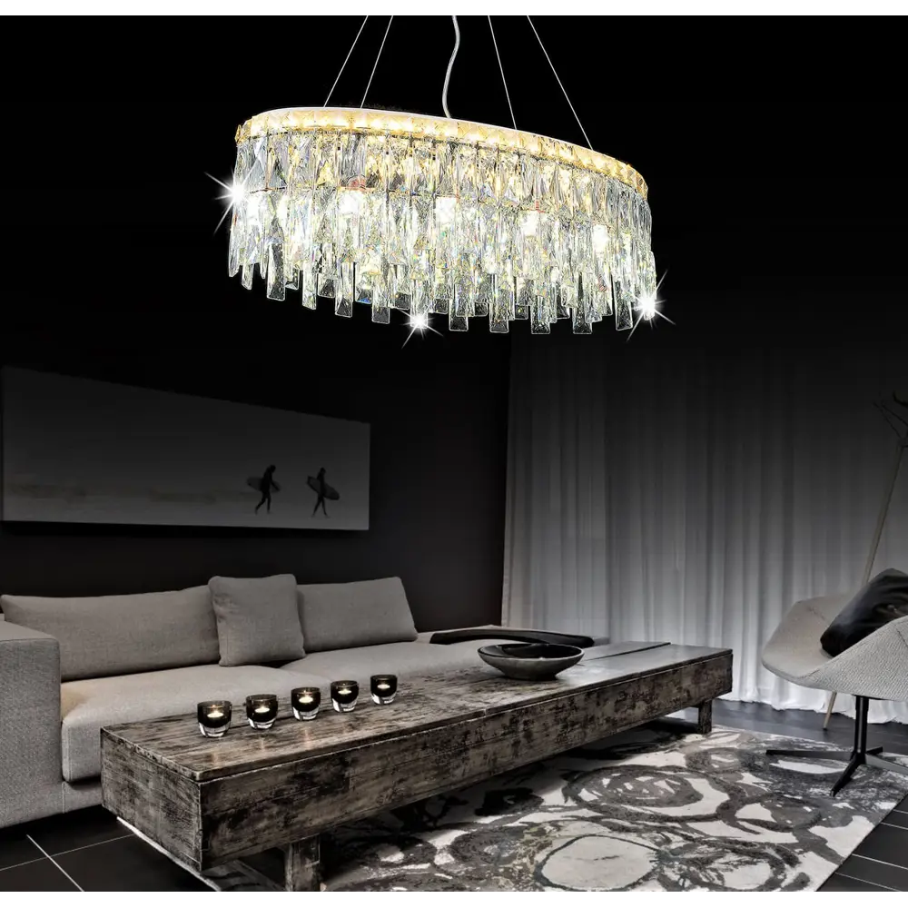 Фото Люстра подвесная светодиодная LUMINA DECO DDP 9882-55/900 Anella 20 м² нейтральный белый свет цвет хром