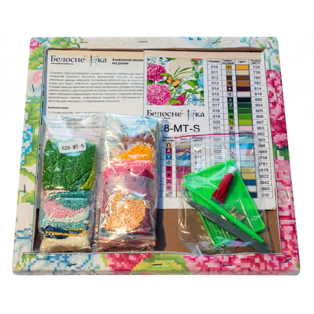 Фото 3 Алмазная мозаика на подрамнике Белоснежка Гортензии и бабочки 628-MT-S, 30x30 см