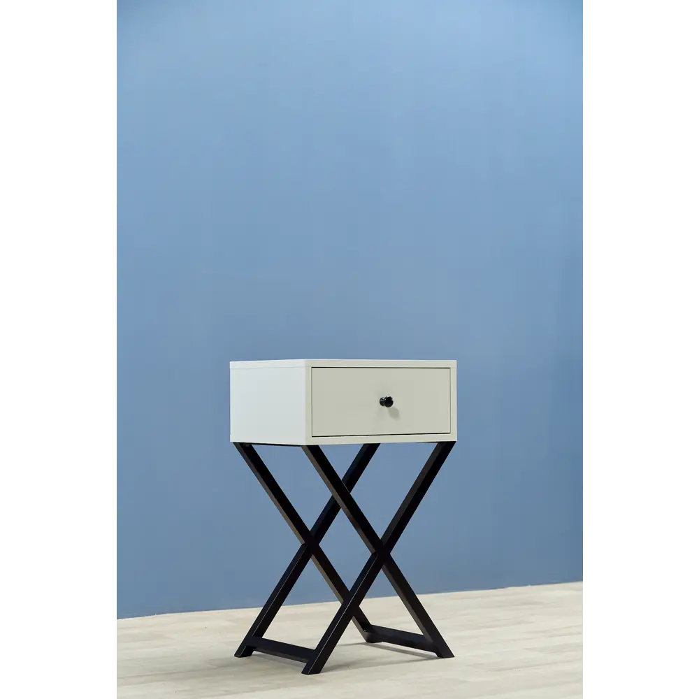 Фото 3 Тумба прикроватная 40x66x30 см 1 ящик ЛДСП цвет бело-черный