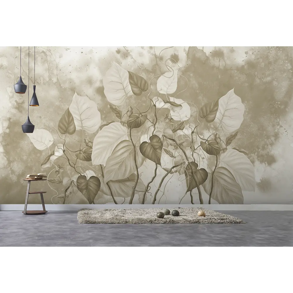 Фото Фотообои флизелиновые Luxury walls № 1 500x270 см Бежевые листья Фото Фотообои флизелиновые Luxury walls № 1 500x270 см Бежевые листья