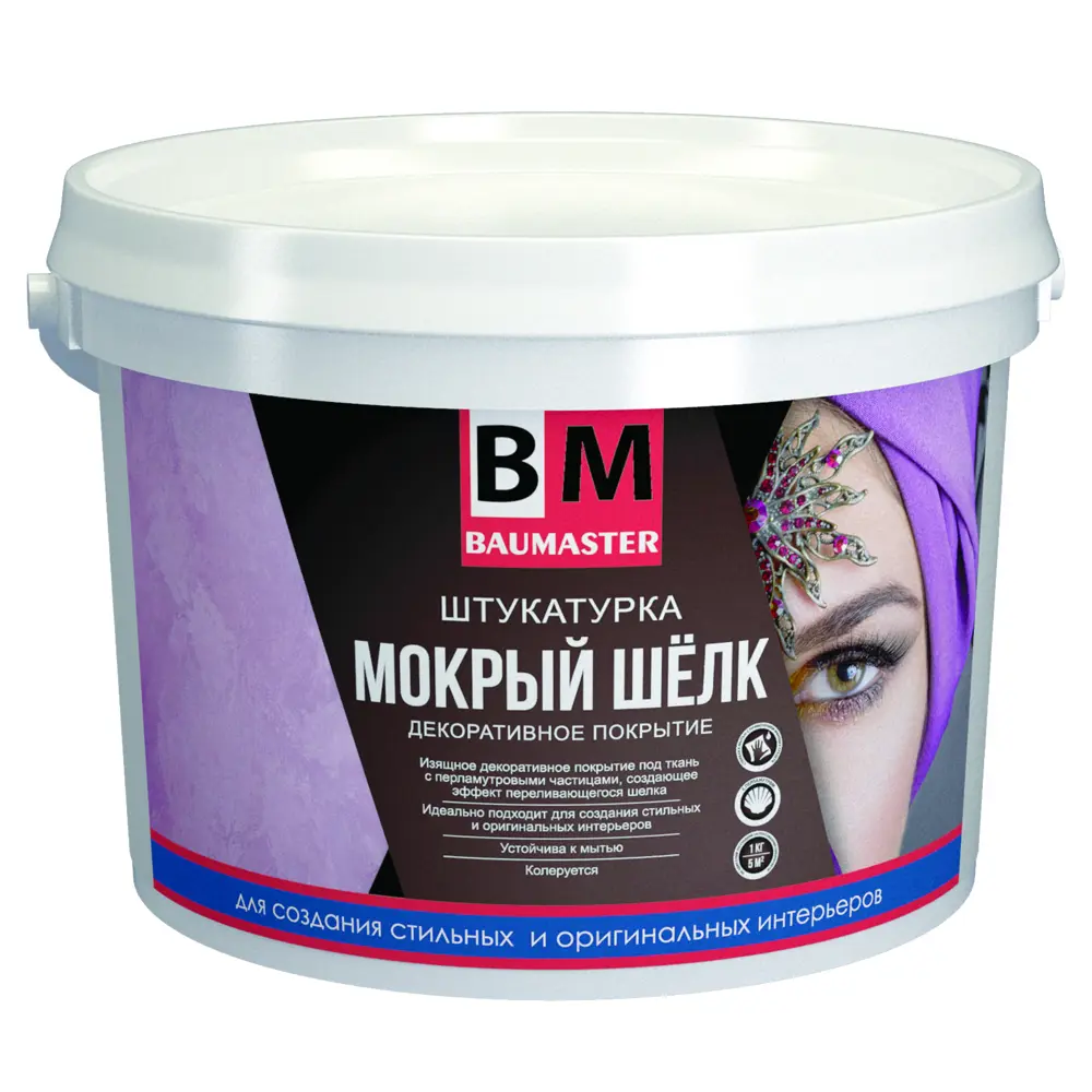Фото Штукатурка декоративная Baumaster Мокрый шёлк 6 кг Фото Штукатурка декоративная Baumaster Мокрый шёлк 6 кг