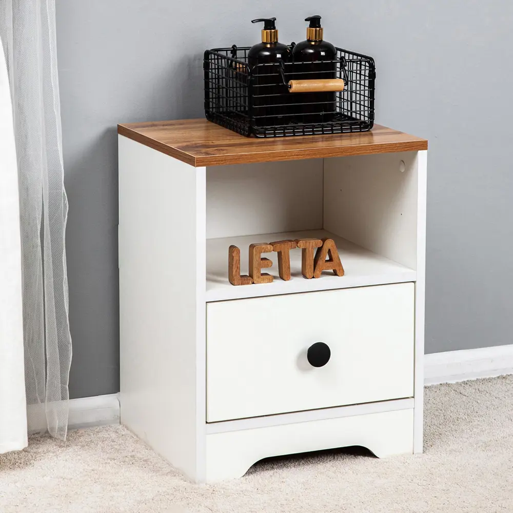 Фото Тумба прикроватная Letta 40x52x35.4 см 2 ящика ЛДСП цвет белый/дуб вотан Фото Тумба прикроватная Letta 40x52x35.4 см 2 ящика ЛДСП цвет белый/дуб вотан