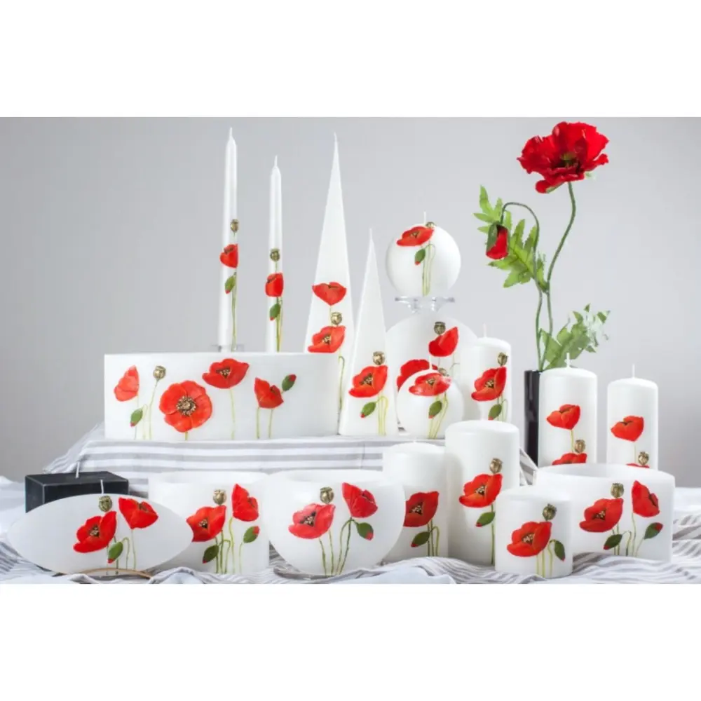 Фото 4 Свеча-цилиндр Trend Decor Candle "Маки" 6×11.5 см жемчужный белый