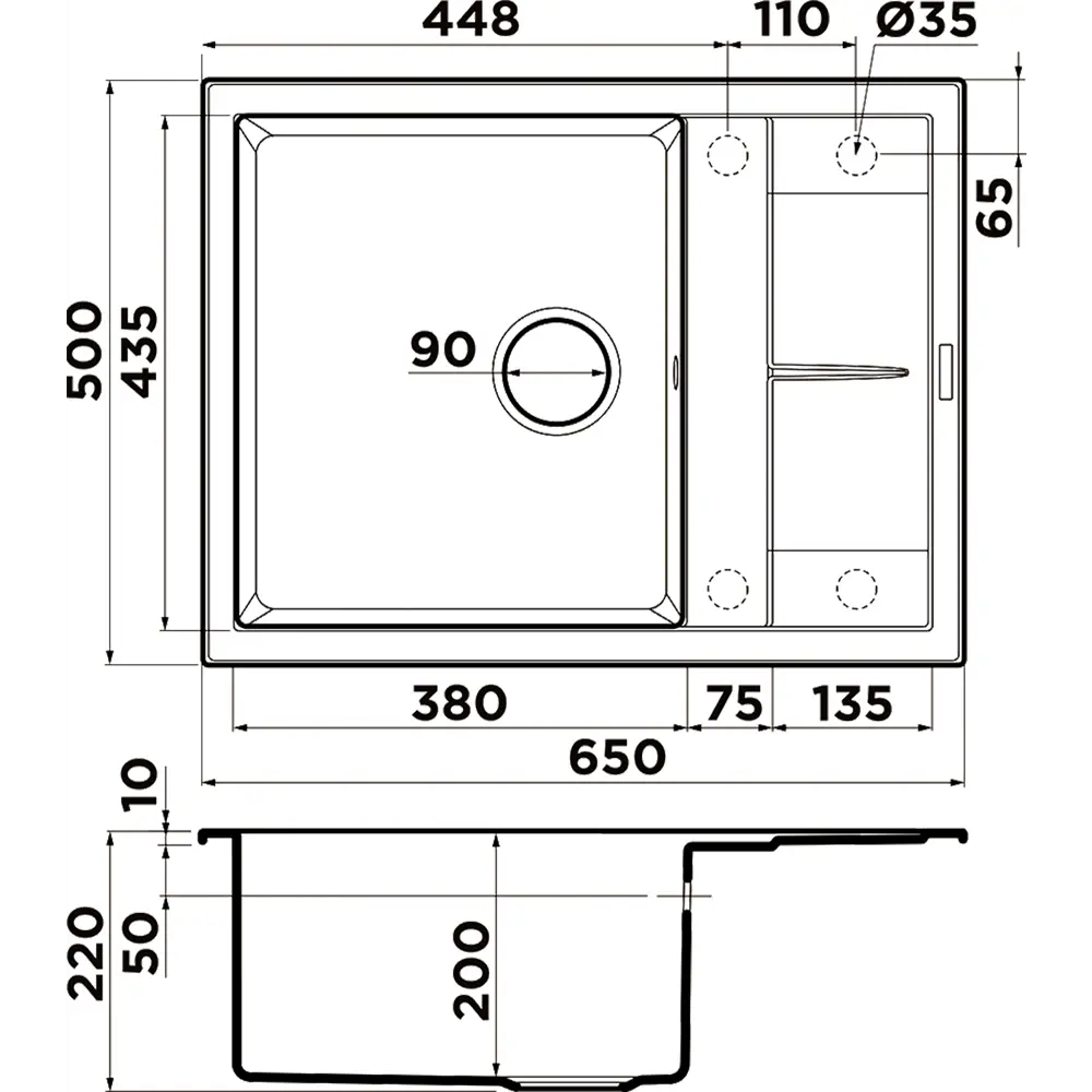 Фото 2 Кухонная мойка OMOIKIRI Sumi 65-BL 65x50см искусственный гранит/черный Фото 2 Кухонная мойка OMOIKIRI Sumi 65-BL 65x50см искусственный гранит/черный